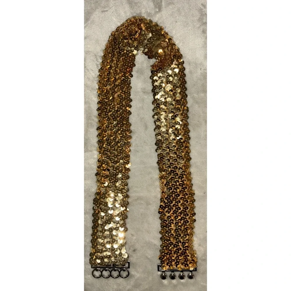 Vintage Belt Women's‎ XXL Gold Sequins Stretch Silver Buckle Boho Disco Glam